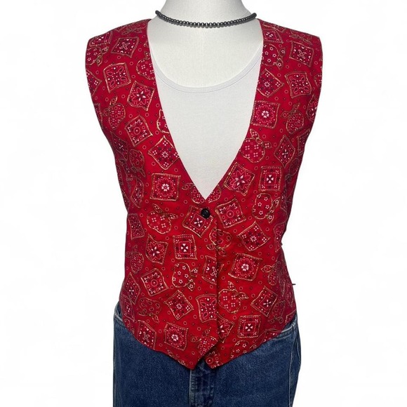 Jackets & Blazers - womens western bandana print vest with button up front and tie back